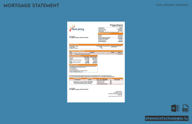 Hypothekenauszug der Indonesia Bank Jateng als Word- und PDF-Beispielvorschau